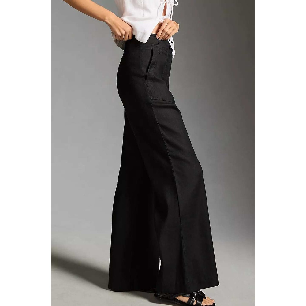 Maeve Naomi Linen Wide-Leg Flare Pants 12 Black High Rise Pockets 4123650590244 - Picture 4 of 16